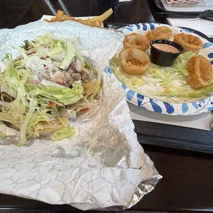 9. Nine oz. Jumbo Gyro with Fries Combo and calamari. I ate one ring, but that's what $9 gets you...