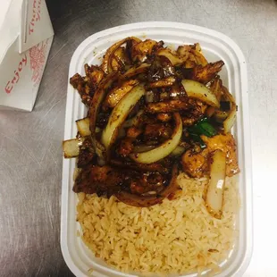  a meal in a styrofoam container
