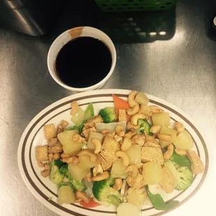  a plate of food on a table