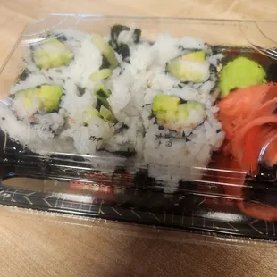 Paid $7 for a California roll n it was only 6 small pieces and poorly put together. I would be ashamed to put out this
