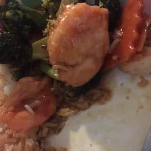 Infected looking shrimp. Shrimp Smells bad I had to spit it back out.