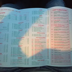 the menu of a restaurant