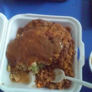 a tray of food and a remote control