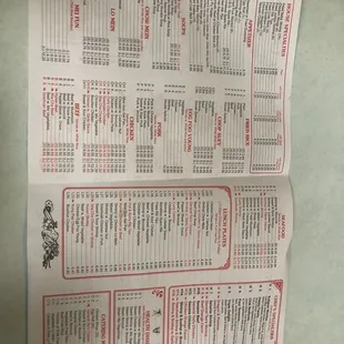 a menu for a chinese restaurant