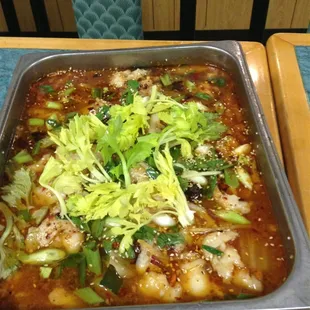 a pan of food on a table