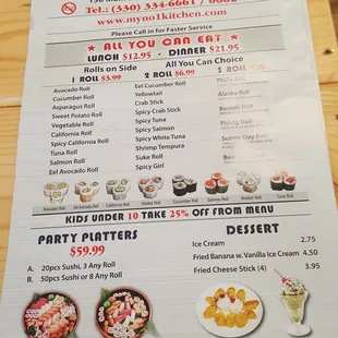  the menu for the restaurant