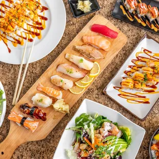 sashimi, sushi, sushi and sashimi, food