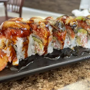 Red Dragon Roll - Has Shrimp Tempura, Spicy Tuna, and Eel!! Best of everything!