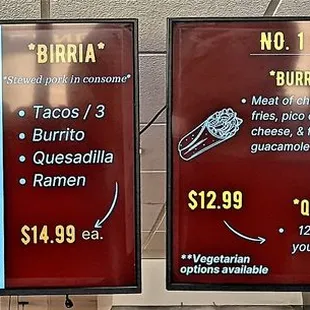 This is their menu board.  Photo taken January 9, 2022.