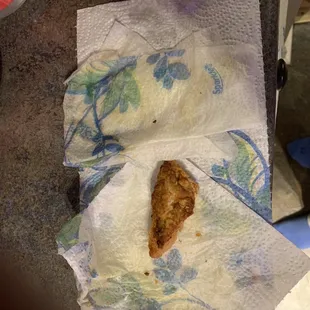 The three grease soaked paper towels squeezed out of one tiny peace of &quot;shrimp toast&quot; about 1.5 inches long.  Disgusting.