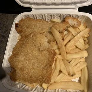 This is supposedly whiting.  Super greasy, cold, thick breading, and not whiting. Ok