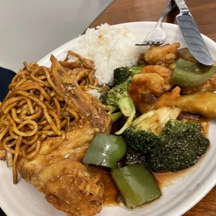 a plate of chinese food