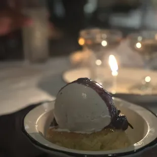 Olive oil cake with vanilla bean ice cream