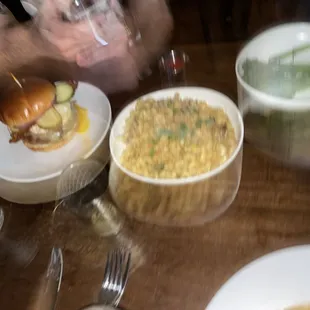 a table with food and drinks