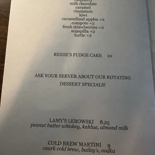 Desserts, but we had the daily specials.