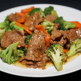  a plate of beef and broccoli