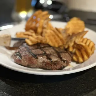 King cut sirloin with waffle fries