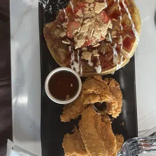 Strawberry Cheesecake Waffle and Chicken Tenders