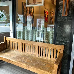 a wooden bench