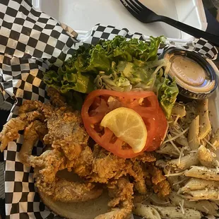 Soft shell crab sandwich with pasta