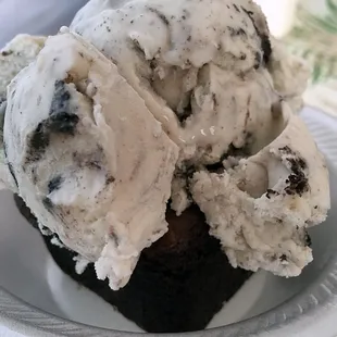 "Brownie Sundae" ($7) with soft, chocolate brownie and a generous scoop of cookies and cream ice cream.