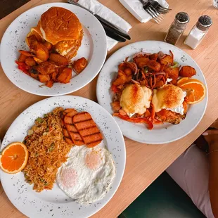 three plates of food on a table