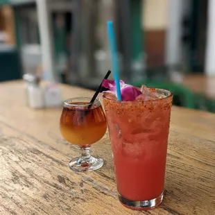 two cocktails on a table