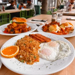 two plates of food on a table