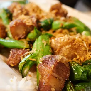 Thai style fried pork belly w/ gai lan