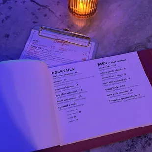 Cocktail menu