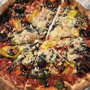 a pizza with a slice missing