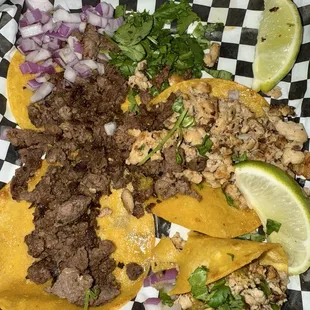 Mini tacos half steak n chicken
