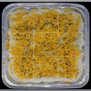 Vegan shepherds pie made with TVP, mashed potatoes, carrots.