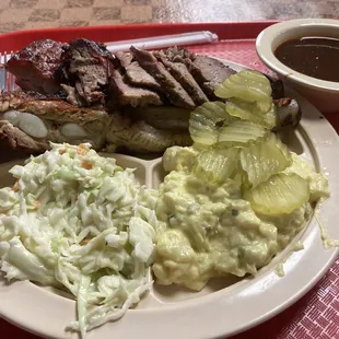 Brisket and ribs - sauce on the side.