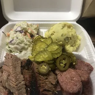 Brisket and Sausage with Coleslaw and Potato Salad! Pretty good!