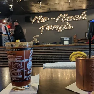 a bloody drink and a copper mug