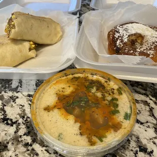 a burrito and a bowl of soup