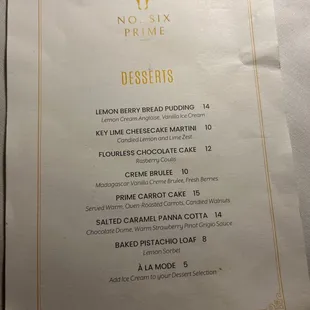 Dessert Menu