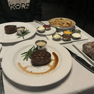 Filet mignon and truffle fries, and a salted baked potato!