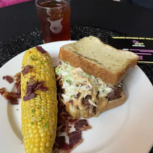 Pork sandwich with corn