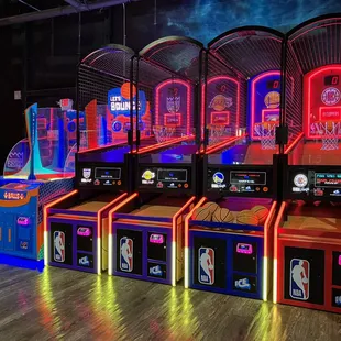 a row of arcade games