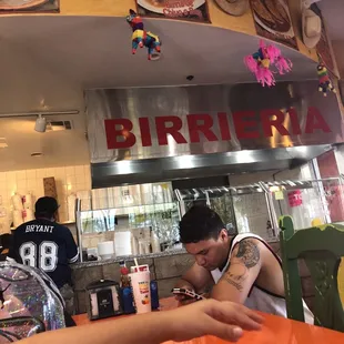 Just got here ordered 3 large orders de Birrieria de Chivo and 1 carne Assad's burrito and one bean and cheese.