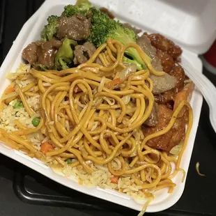2 item combo Orange Chicken and Broccoli Beef w/ fried rice/chow mein