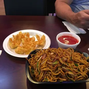 Fried rangoons and pork lo mein