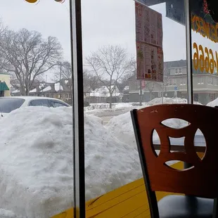 a view of a snowy street