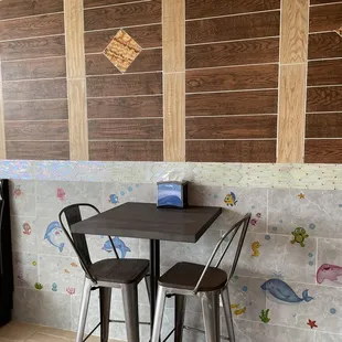 a table and two chairs