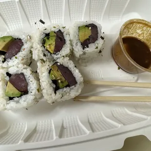 Ahi avocado roll cut