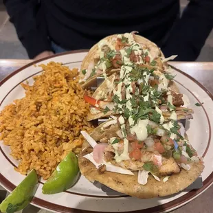 Fish tacos and pineapple rice