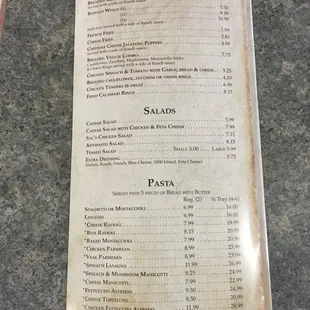 Pastas, salads and appetizers