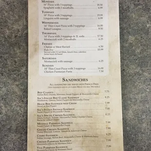 Sandwiches and daily specials